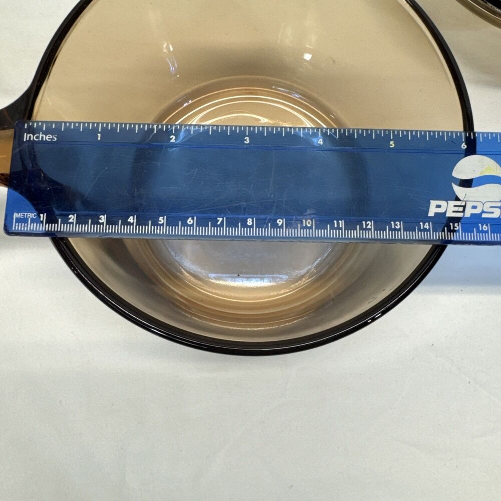 Vintage Amber Brown Vision Ware Corning USA 1L Sauce Pot Spout Lid Glass - Picture 9 of 10